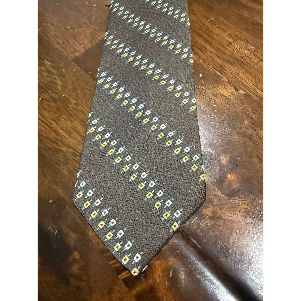 Vintage Zipper-Tie Mens Brown Geometric Diagonal Stripe Pre-Tied Necktie 18.5in
